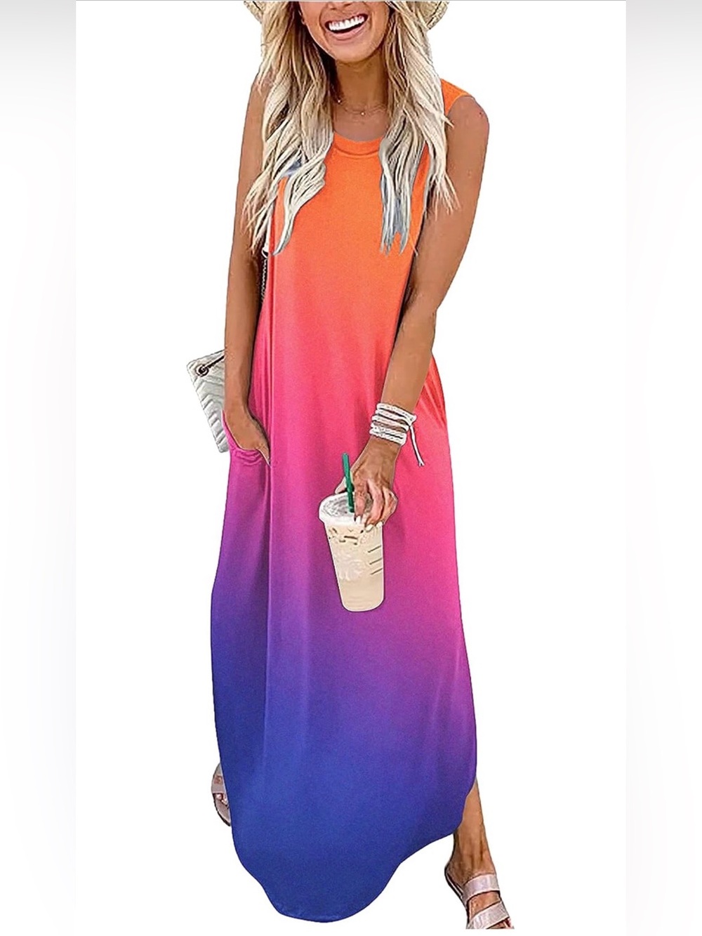 Sleeveless Boho Ombre Maxi Dress in Orange to Purple